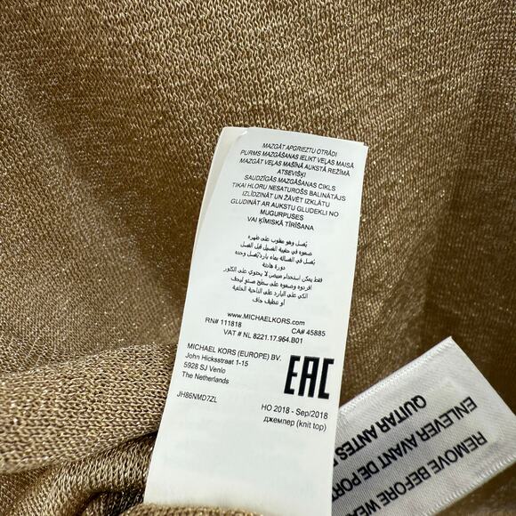 Michael Kors Turtleneck Size Large NWT Gold Semi-Sheer Metallic Stretch Holiday - Picture 12 of 16